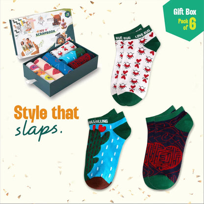 LOML! Love Of My Life! 3 Unisex Ankle Length Socks + 3 Unisex Hankies, 100% Organic Cotton, Gift Box of 6