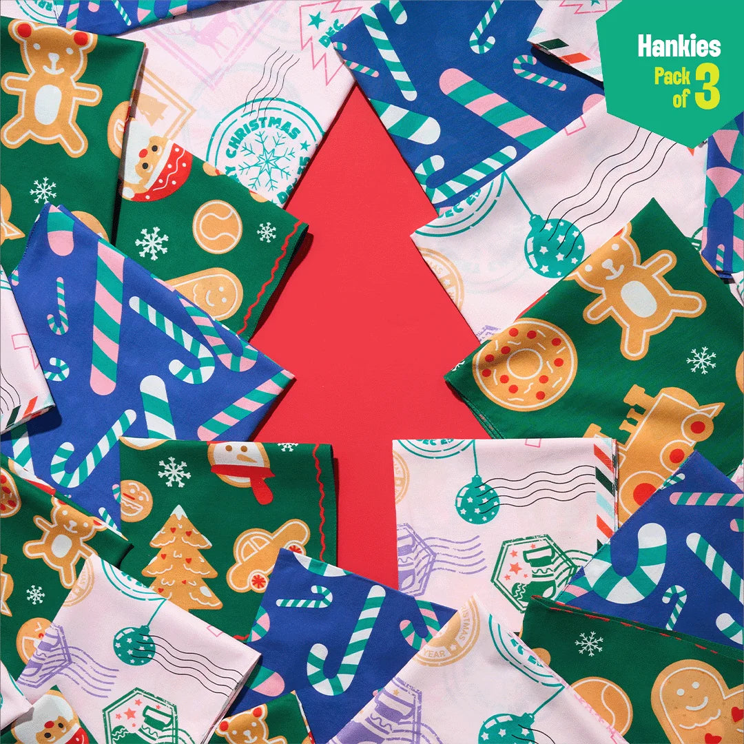 Xmas Vibes! Unisex Hankies, 100% Organic Cotton, Pack of 3