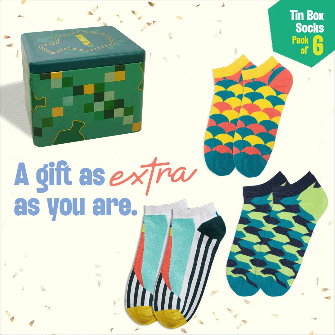 Lookbook! Tin Gift Box, Unisex Ankle Length Socks, 100% Organic Cotton, Gift Box of 6