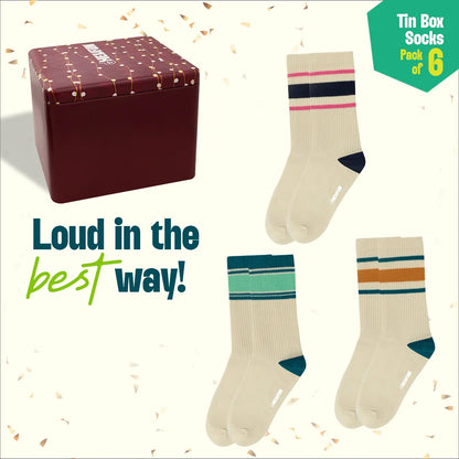 Starry Light! Tin Gift Box, Unisex Crew Length Socks, 100% Bamboo, Gift Box of 06