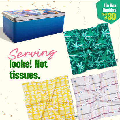 Fun A-fair! Tin Gift Box, Unisex Hankies, 100% Organic Cotton, Box Of 30