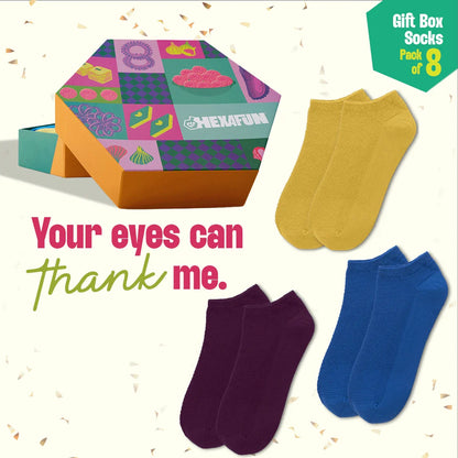 Glam & Glitter! Unisex Ankle Length Socks, 100% Organic Cotton, Gift Box of 8