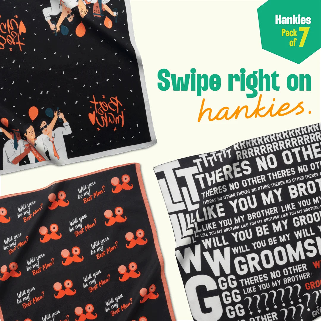 Wedding Bells! Unisex Hankies, 100% Organic Cotton, Pack of 7