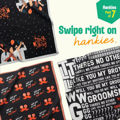 Wedding Bells! Unisex Hankies, 100% Organic Cotton, Pack of 7