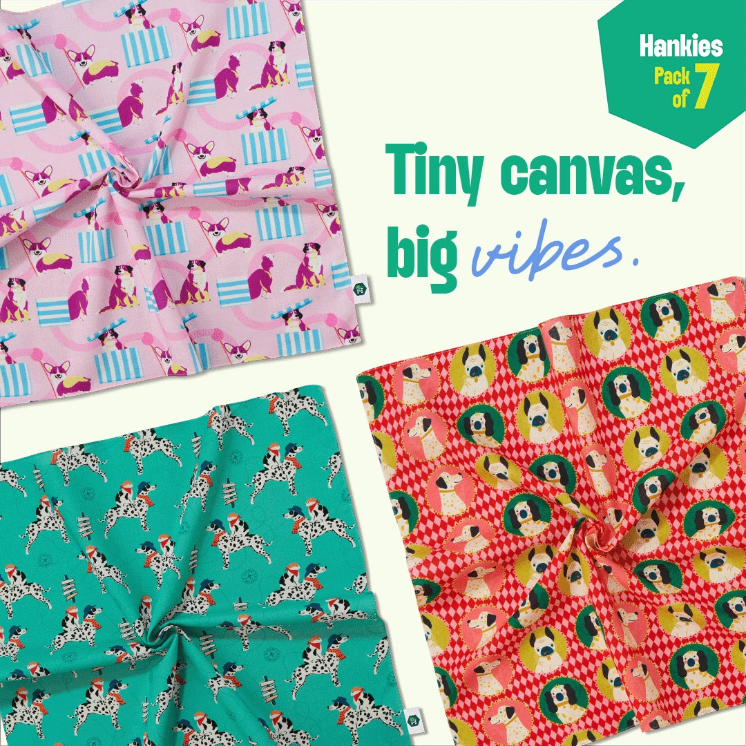 Wagging Tails! Unisex Hankies, 100% Organic Cotton, Pack of 7