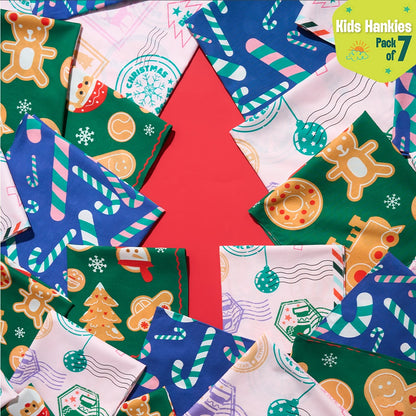 Xmas Groove! Unisex Kid's Hankies, 100% Organic Cotton, Pack of 7