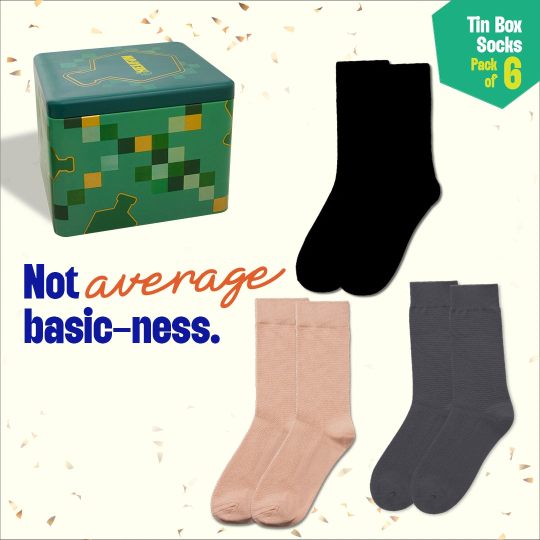 Outfit Vibes! Tin Gift Box, Unisex Crew Length Socks, 100% Organic Cotton, Gift Box of 6
