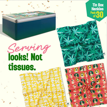 Troublemakers! Tin Gift Box, Unisex Hankies, 100% Organic Cotton, Box Of 30