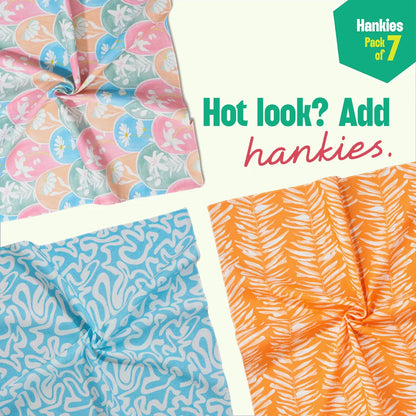 Beat The Heat! Large Unisex Hankies, 100% Organic Cotton, Pack of 7