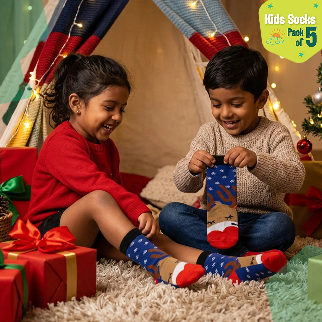 Merry Madness! Unisex Kid's Socks, 100% Bamboo, Crew Length, Pack of 5