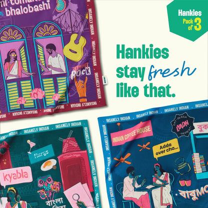 Uri Baba! Unisex Hankies, 100% Organic Cotton, Pack of 3