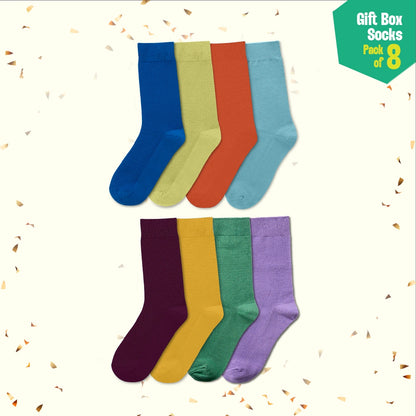 Glam & Glitter! Unisex Crew Length Socks, 100% Organic Cotton, Gift Box of 8
