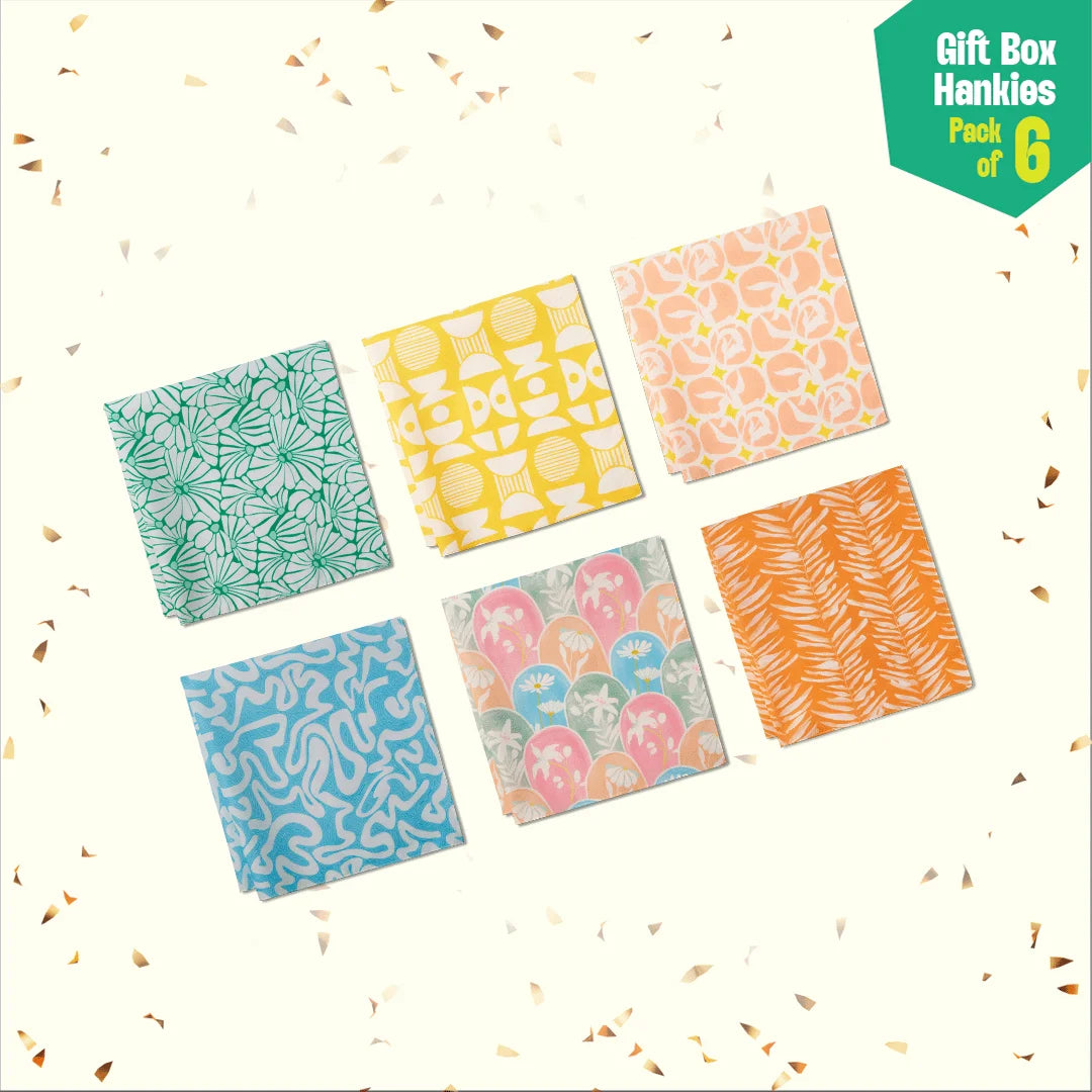 Bloomrang! Unisex Hankies, 100% Organic Cotton, Gift Box of 6