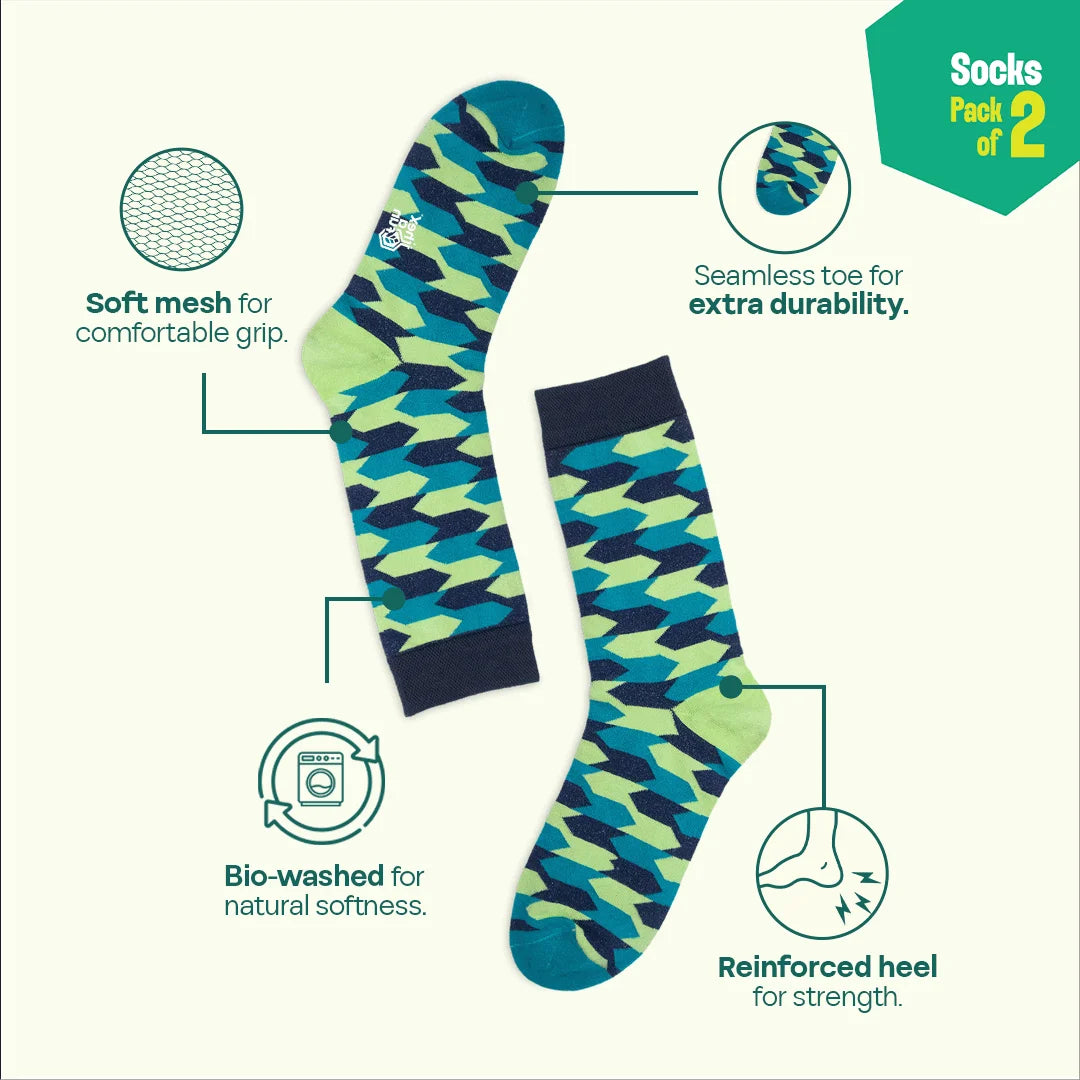 Geo Gems! Unisex Socks, 100% Organic Cotton, Crew Length, Pack of 2