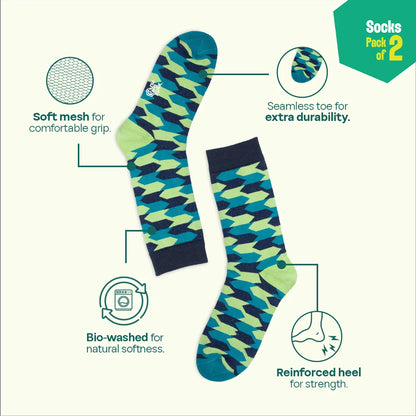 Geo Gems! Unisex Socks, 100% Organic Cotton, Crew Length, Pack of 2
