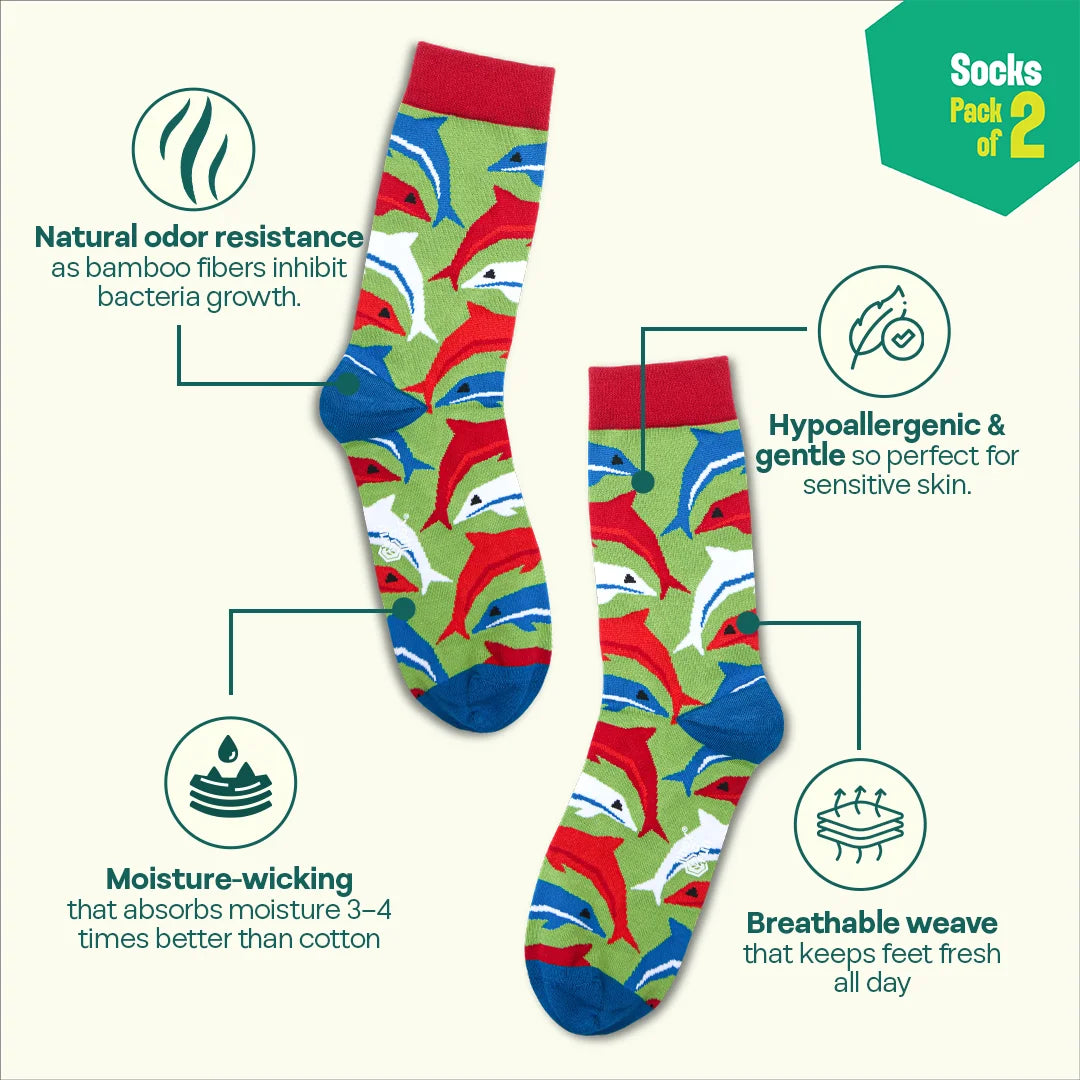 Aqua-world! Unisex Socks, 100% Bamboo, Crew Length, Pack of 2