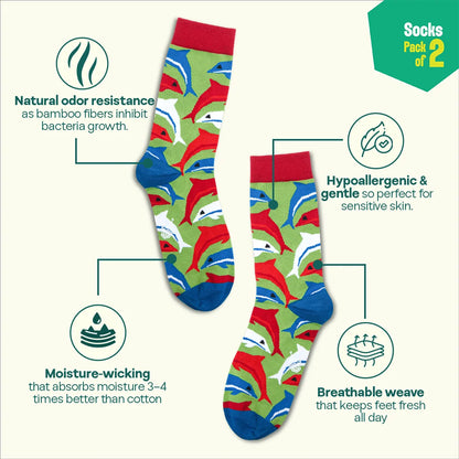 Aqua-world! Unisex Socks, 100% Bamboo, Crew Length, Pack of 2