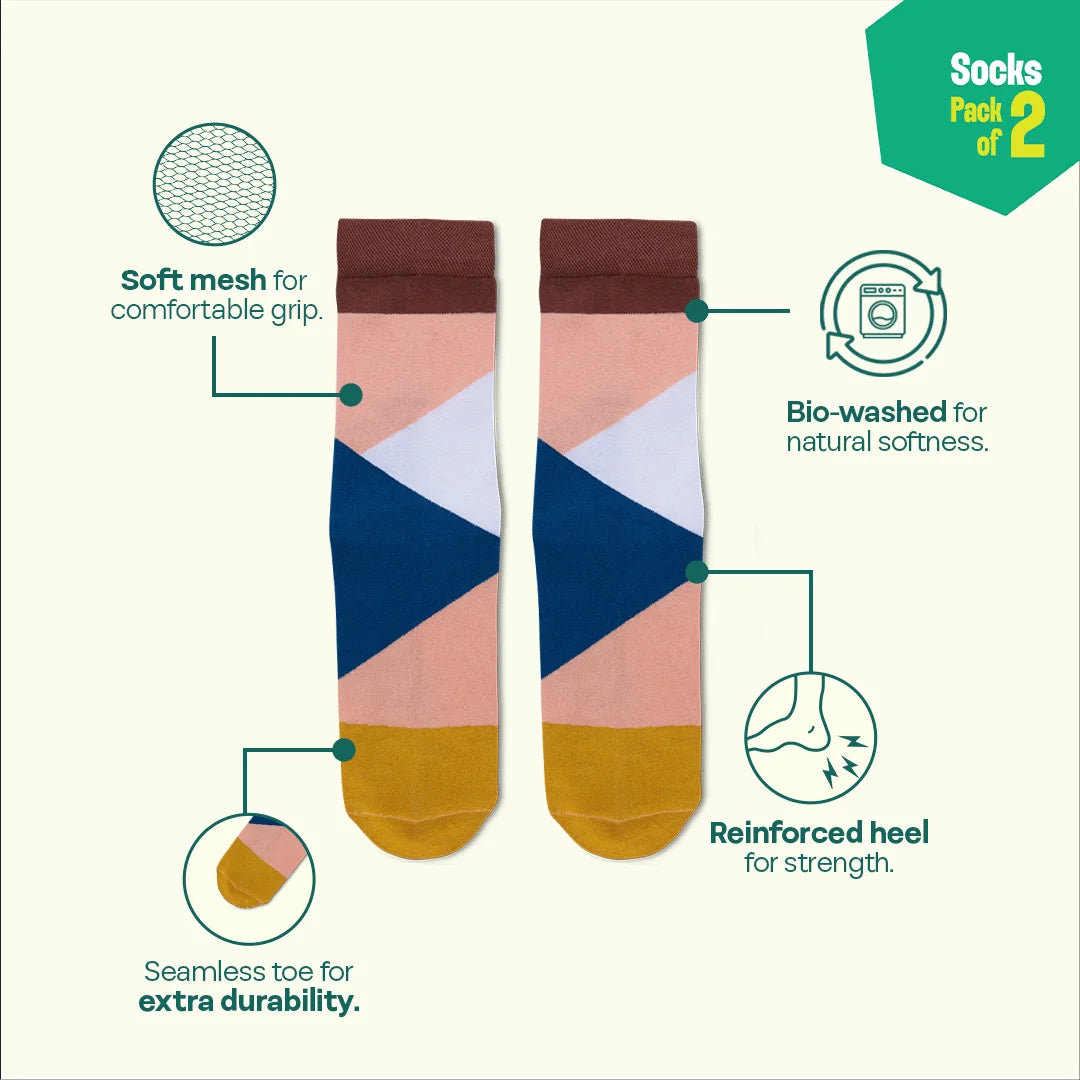Criss Cross! Unisex Socks, 100% Organic Cotton, Crew Length, Pack of 2