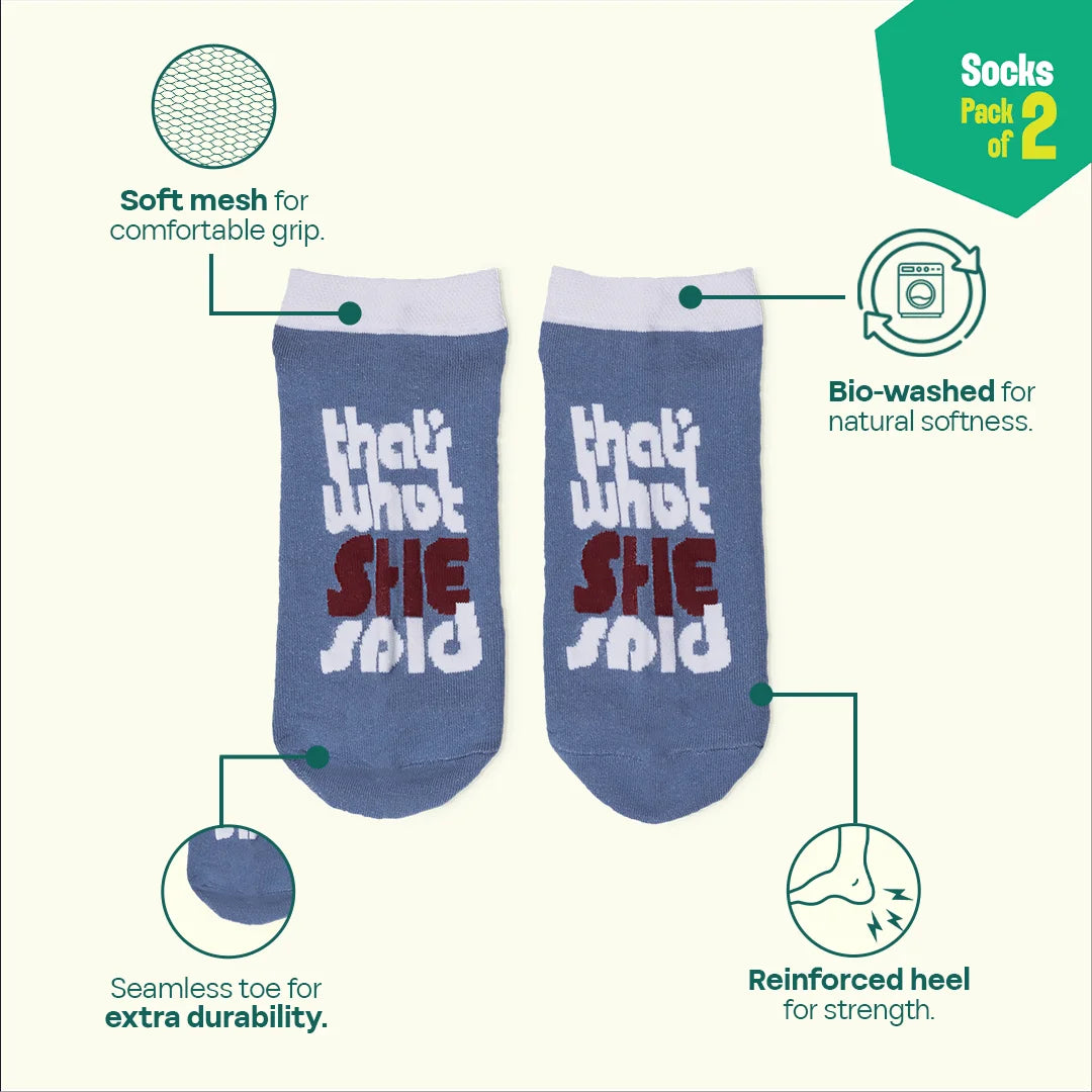 What They Said! Unisex Socks, 100% Organic Cotton, Ankle Length, Pack of 2