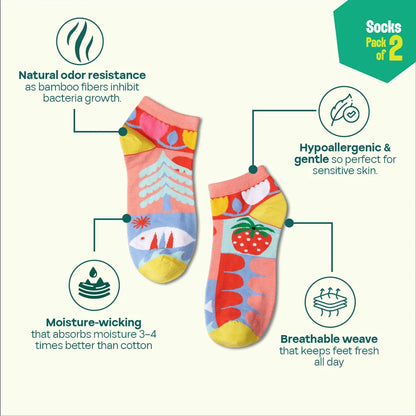 Pop Culture! Unisex Socks, 100% Bamboo, Ankle Length, Pack of 2