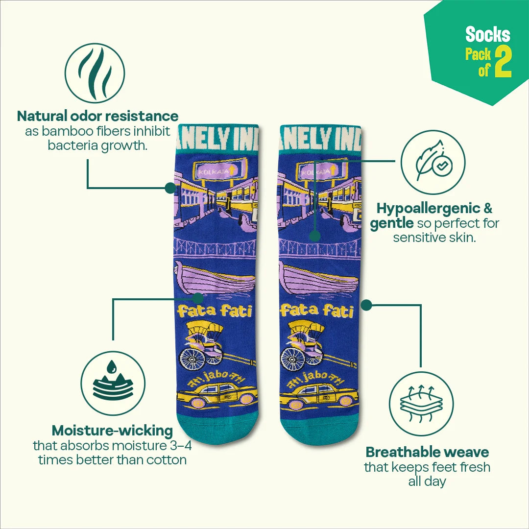 Fata Fati! Unisex Socks, 100% Bamboo Made, Crew Length, Pack of 2