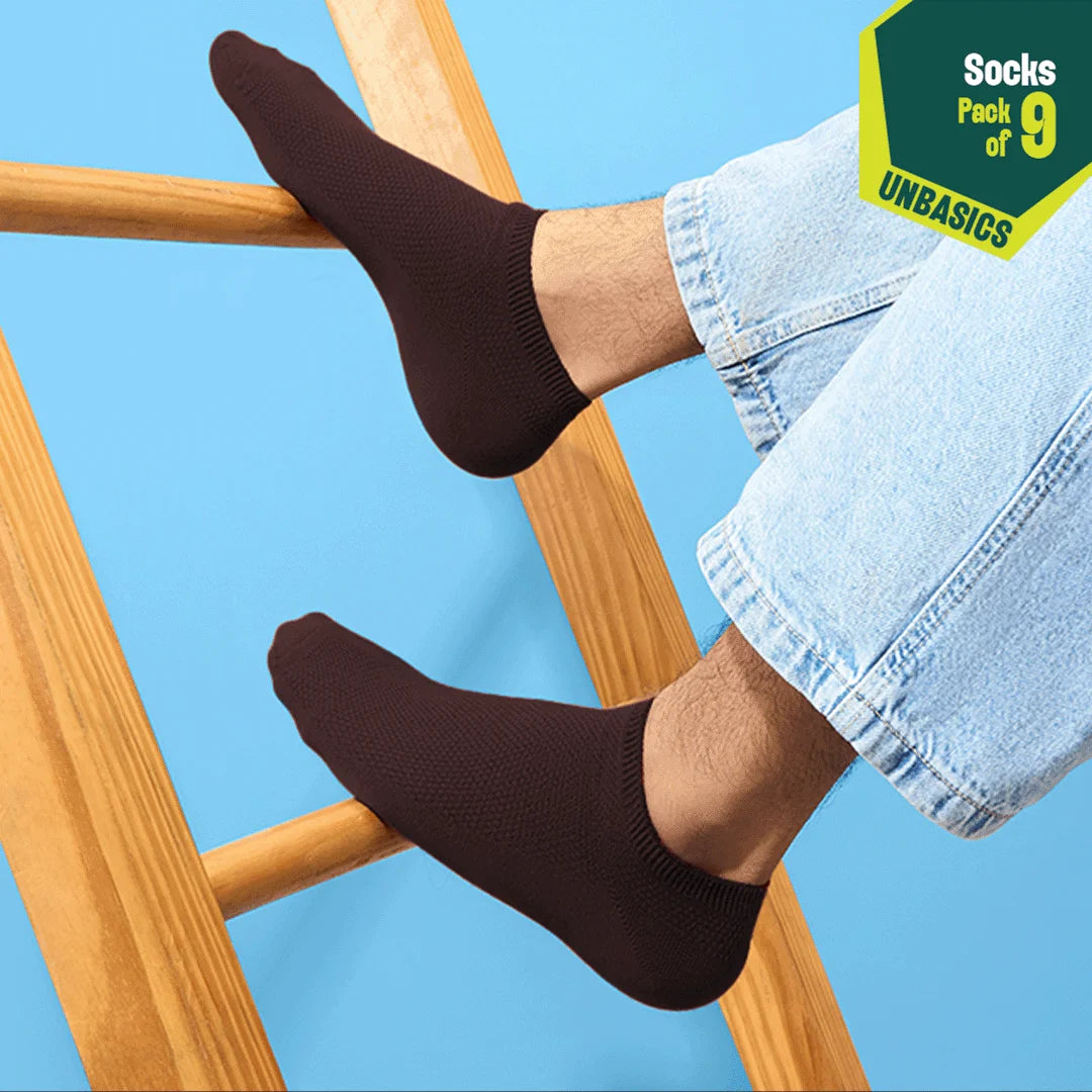 Smoky Mocha! Unisex Socks, 100% Organic Cotton, Ankle Length, Pack of 9