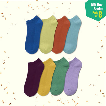 Glam & Glitter! Unisex Ankle Length Socks, 100% Organic Cotton, Gift Box of 8