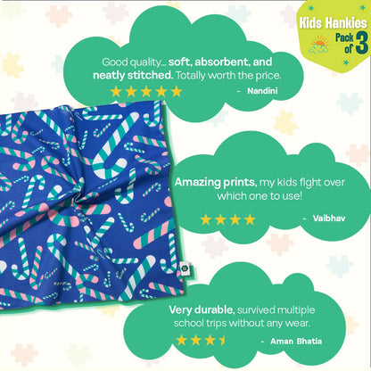 Xmas Vibes! Unisex Kid's Hankies, 100% Organic Cotton, Pack of 3