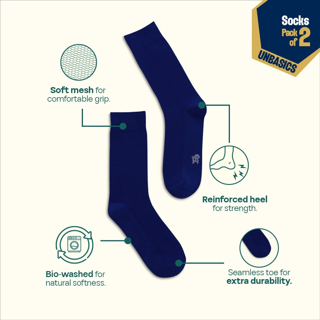 Les Blues! Unisex Socks, 100% Organic Cotton, Crew Length, Pack of 2