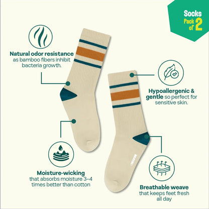 Classic Cool! Unisex Socks, 100% Bamboo, Crew Length, Pack of 2