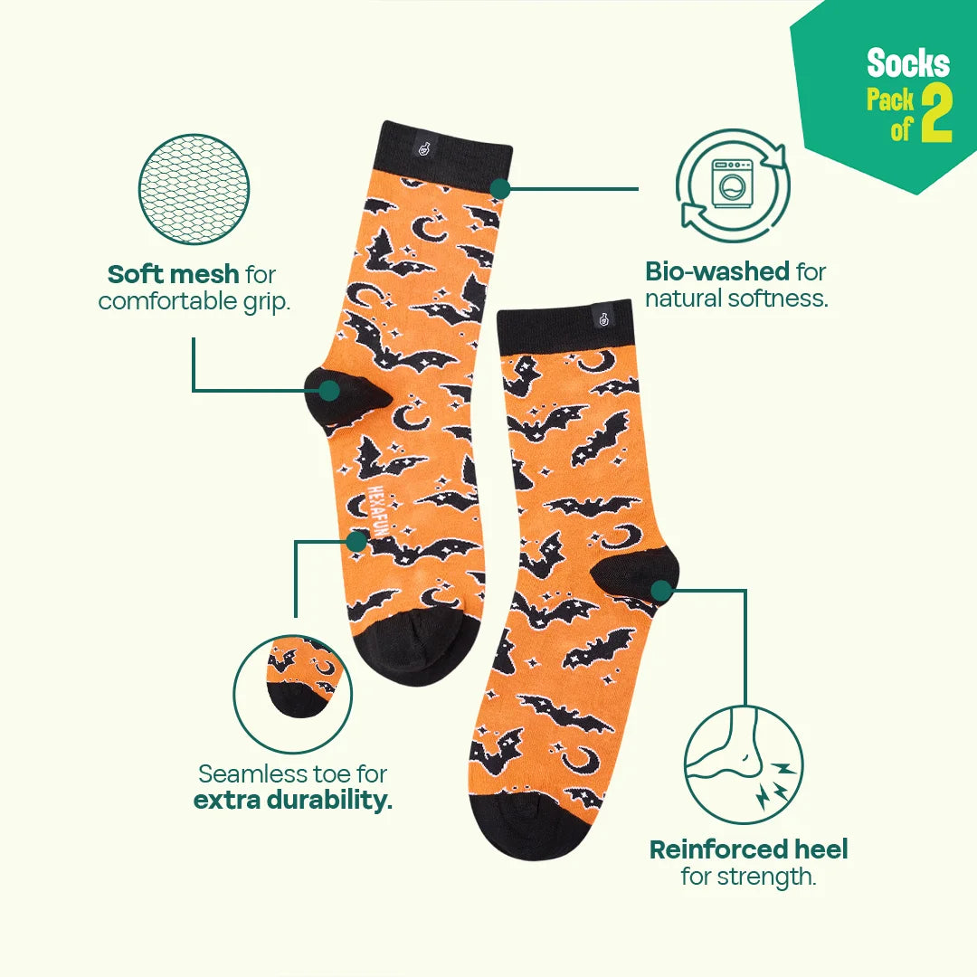 Creeping Out! Unisex Socks, 100% Organic Cotton, Crew Length, Pack of 2