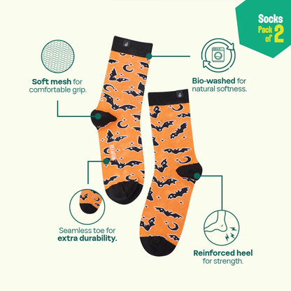 Creeping Out! Unisex Socks, 100% Organic Cotton, Crew Length, Pack of 2