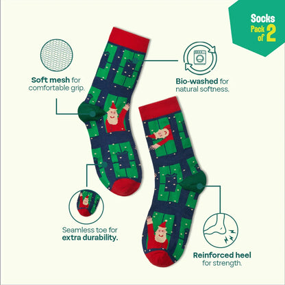 X'mas-Duo! Unisex Socks, 100% Organic Cotton, Crew Length, Pack of 2