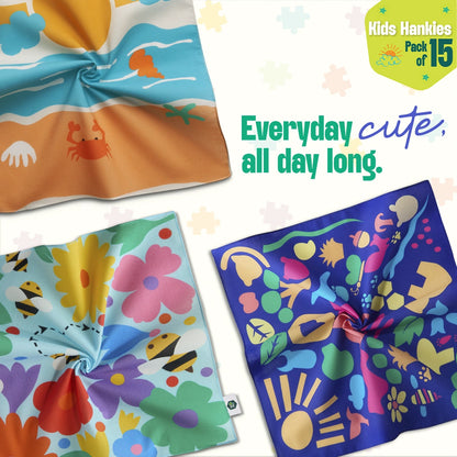 Happy Hearts! Unisex Kid's Hankies, 100% Organic Cotton, Pack of 15