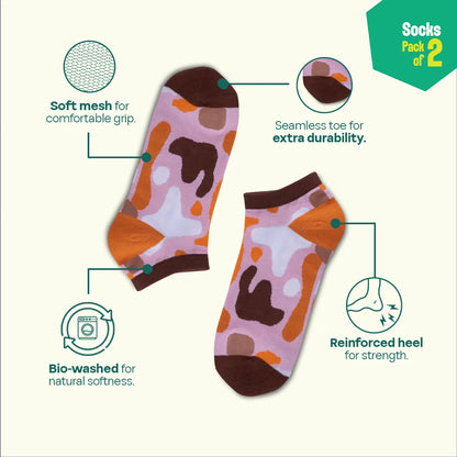 Fun Duo! Unisex Socks, 100% Organic Cotton, Ankle Length, Pack of 2