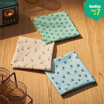 Happy Hour! Unisex Hankies, 100% Organic Cotton, Pack of 7
