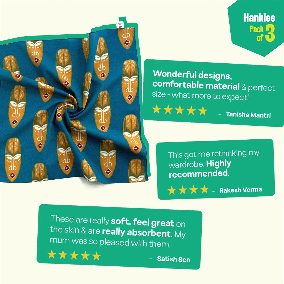 TKO! Tribal Knockout! Unisex Hankies, 100% Organic Cotton, Pack of 3
