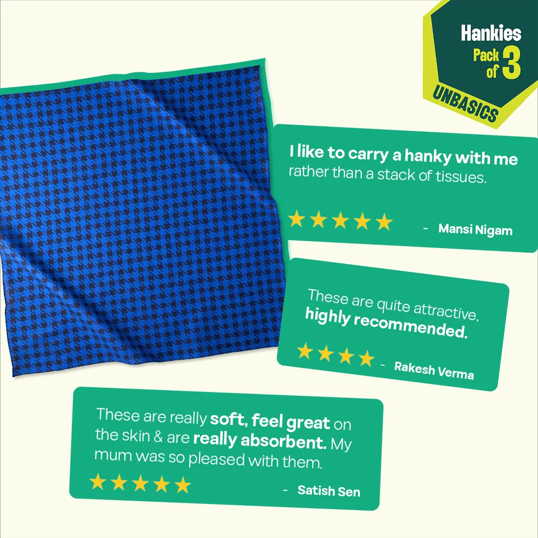 Grid Club! Large Unisex Hankies, 100% Organic Cotton, Pack of 3