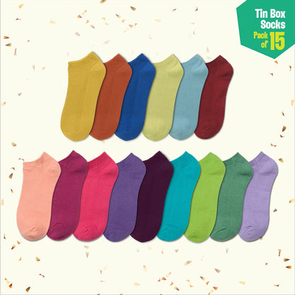 GMT! Giraffe Mood Time! Tin Gift Box, Unisex Ankle Length Socks, 100% Organic Cotton, Box Of 15