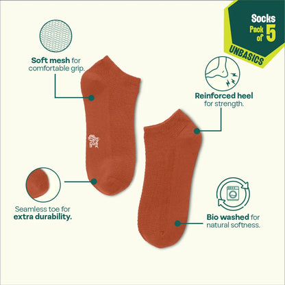 Sugar Crush! Unisex Socks, 100% Organic Cotton, Ankle Length, Pack of 5