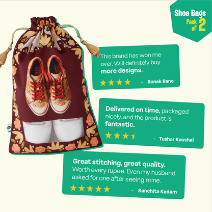 Soulmates! Men's & Women's Wedding Shoe Bags, 100% Organic Cotton, Pack of 2