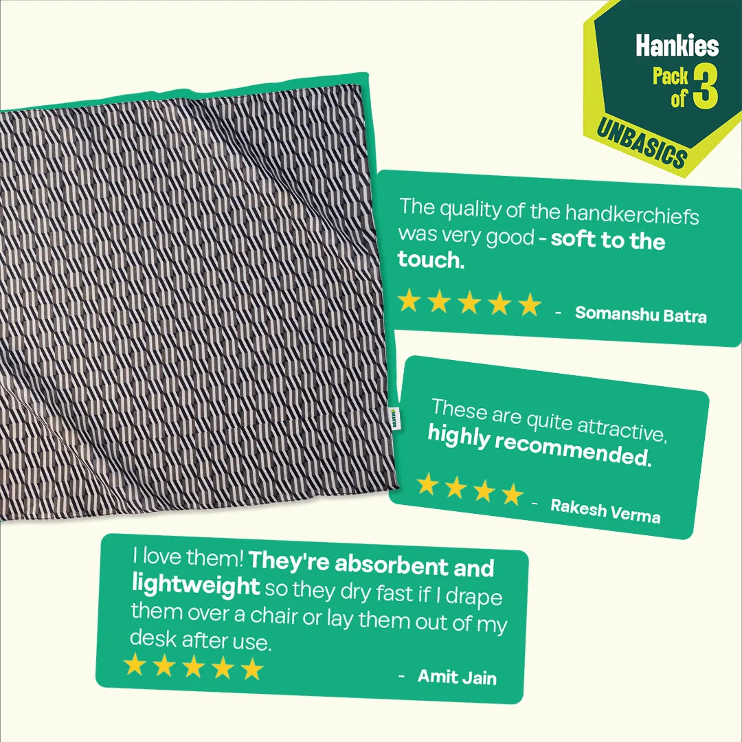 Monochrome Matrix! Large Unisex Hankies, 100% Organic Cotton, Pack of 3