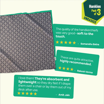 Monochrome Matrix! Large Unisex Hankies, 100% Organic Cotton, Pack of 3