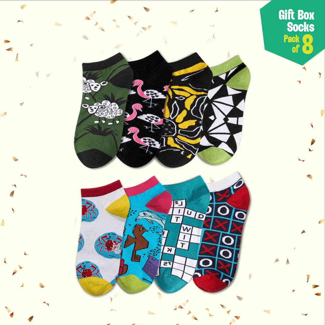 Ap-peeling! Unisex Ankle Length Socks, 100% Bamboo, Gift Box of 8