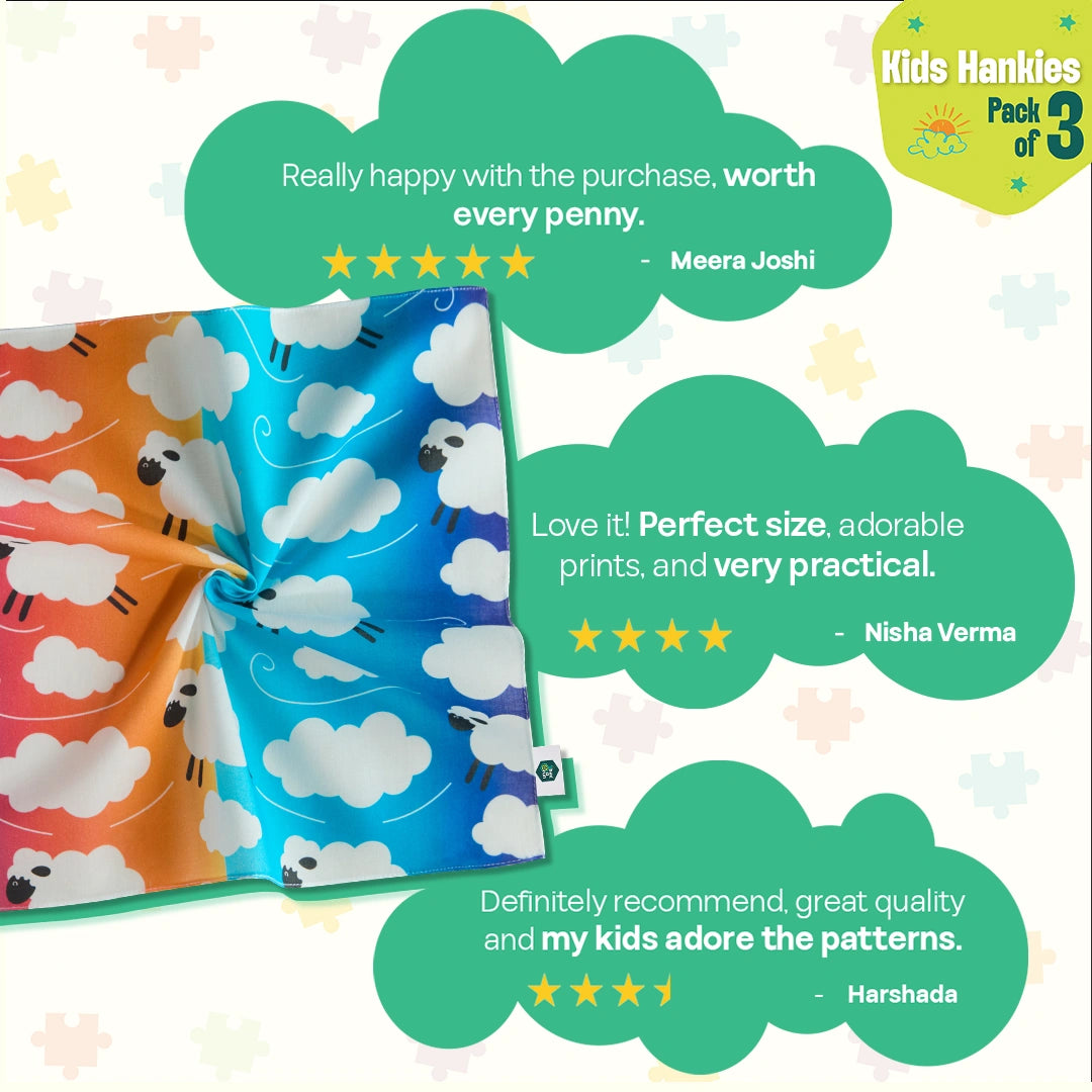 Lil Explores! Unisex Kid's Hankies, 100% Organic Cotton, Pack of 3