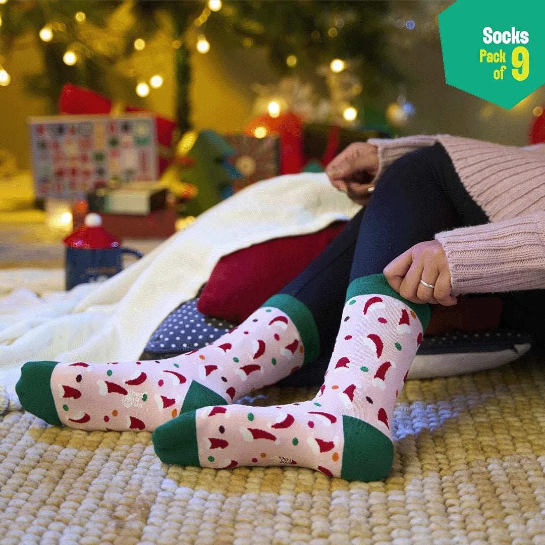 Christmas Music! Unisex Socks, 100% Organic Cotton, Crew Length, Pack of 9