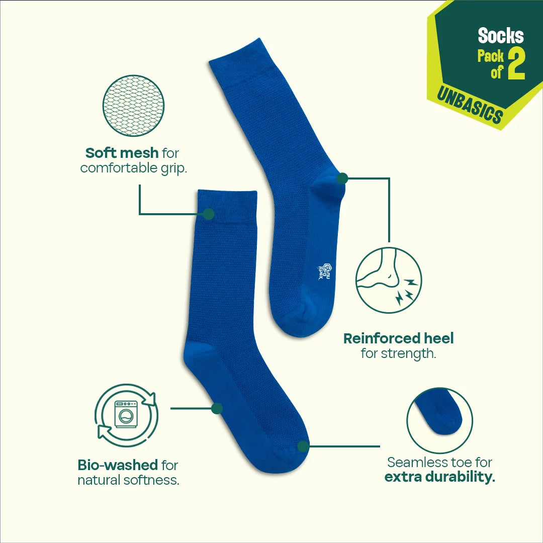 Feeling Blue! Unisex Socks, 100% Organic Cotton, Crew Length, Pack of 2