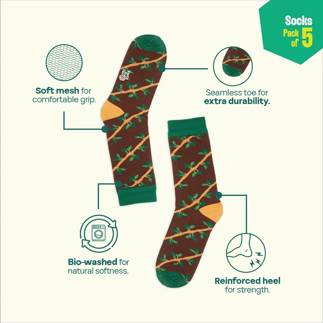 Pattern Palooza! Unisex Socks, 100% Organic Cotton, Crew Length, Pack of 5