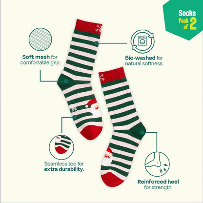 Snow Much Fun! Unisex Socks, 100% Organic Cotton, Crew Length, Pack of 2