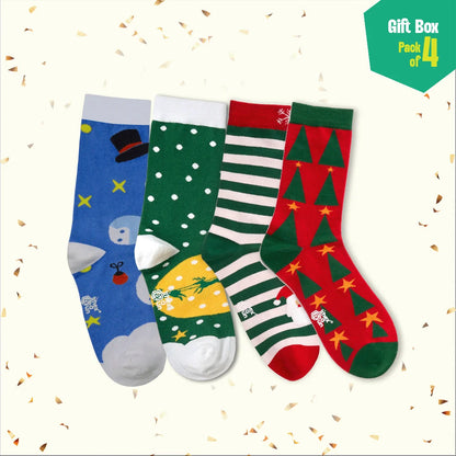 HO! HO! Merry Sox-mas! Unisex Crew Length Socks, 100% Organic Cotton, Gift Box of 4